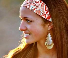 Wide Yoga Headband, Womens/Teens Bandana, Hippie Hairband- Orange Tribal
