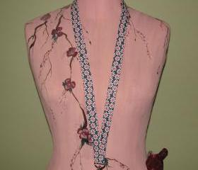 Fabric Lanyard - White Daisies On Dark Gray