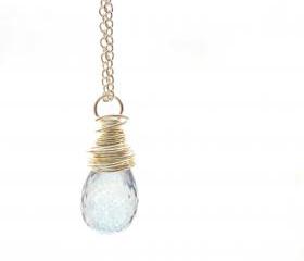 Wire Wrapped Blue Quartz Necklace in Sterling Silver