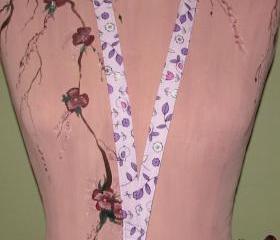 Fabric Lanyard - Purple With Birds And Flowers