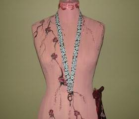 Fabric Lanyard - Mini Blue Flowers On Brown