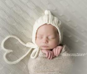 Sale -- Baby Pixie Bonnett with Ribbing -- Cream -- Photography Prop