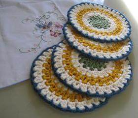 Set of 4 plate coasters - cream with other colors(DC4)