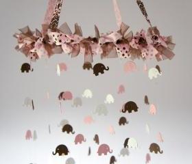 Pink Elephant Nursery Mobile, Baby Shower Gift, Photographer Prop