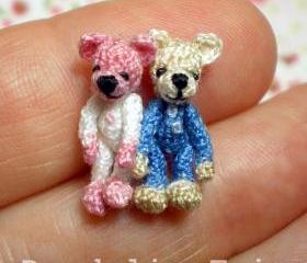 Tiny Sweethearts - Pair Of Miniature Crocheted Bears 