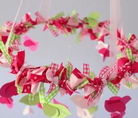 Pink & Green Bird Nursery Crib Mobile, Baby Shower Gift, Photographer Prop