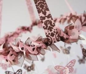 Butterfly Mobile - Pink, Brown and White Nursery Mobile, Baby Shower Gift, Photographer Prop
