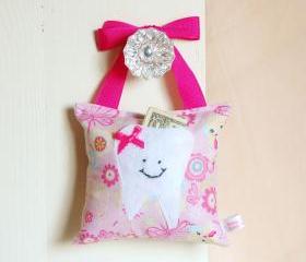 Girls Fairy Princess Tooth Fairy Pillow in Pink Sparkle Print Fabric