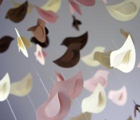 Bird Mobile - Ivory, Chocolate, Pink- for Nursery, Wedding Decor, Baby Shower Gift, Photographer Prop