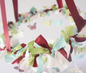 Baby Mobile- Butterflies in Burgundy, Aqua, Green, & Pink
