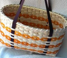 Large Handwoven Tote Basket in Orange and Brown