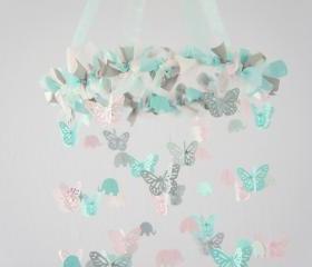 Pastel Nursery Mobile- Elephants & Butterflies Baby Shower Gift