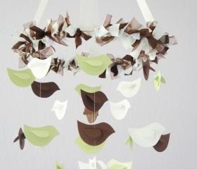 Bird Nursery Mobile- Bird Mobile in Green, Chocolate, and White