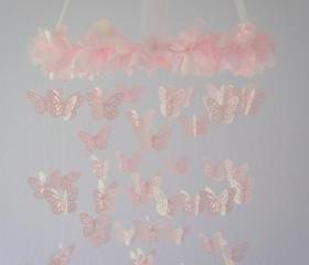 Pink Butterfly Nursery Mobile 
