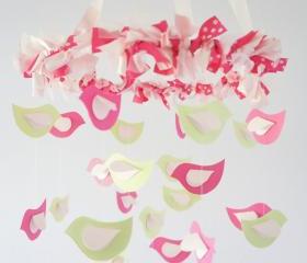 Mobile- Crib Mobile with Pink & Green Bird Photography Prop, Baby Shower Gift
