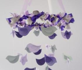 Modern Nursery Mobile- Birds in Purple, Lavender & Grey- Baby Shower Gift, Photographer Prop