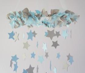 Boy Nursery Decor - Nursery Mobile Stars in Baby Blue & Gray