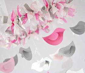 Pink & Gray Bird Nursery Mobile, Shower Gift, Photographer Prop
