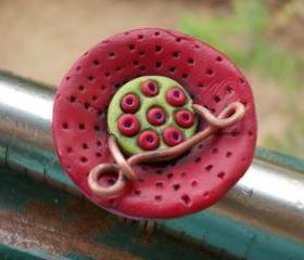 World of plants ring, bizarre jungle flower, inspired by nature, polymer clay copper cold connected , ancient metal art, the primitive line