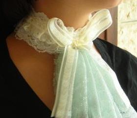 Victorian Collar, adjustable gothic steampunk neo renaissance romantic necktie pastel blue and cream, lace satin and ribbons