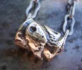 Pisces necklace, antiqued silver large hole bead on chain, metal fish focal pendant charm, unisex boy men woman peace friendship symbol