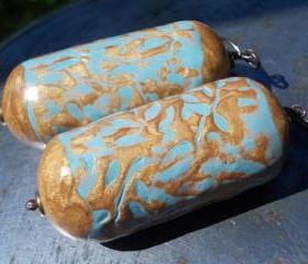 Ancient relics, large earrings handmade polymer clay beads earrings brass mixed media antique faux ancient ceramic glass long huge big