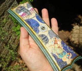 Victorian Girl Mezuzah Case Holder, Vintage watch parts, collage, steampunk, gears, antique chromolithograph, judaica, Bat Mitzvah gift