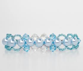 Crystals and Pearls Bracelet in Blue