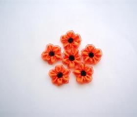 Handmade Neon Orange Medium Ribbon Flower Appliques Embellishments (6pcs)