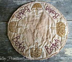 Primitive Hand Stitched Baskets Candle Mat