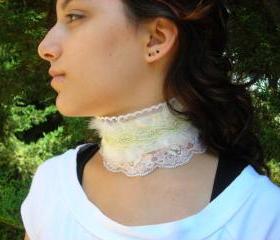Softness Victorian Feather Collar garter gothic steampunk romantic bridal choker necktie white soft pink yellow wedding bride