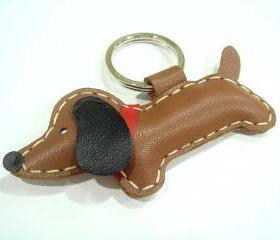 Jemma the dachshund Leather Keychain ( Brown )