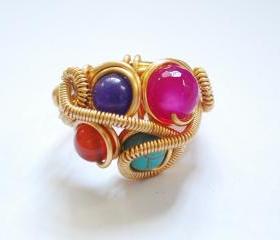 Wire Wrapped Semi Precious Stones Ring