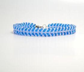 Bead Woven Bracelet Aqua Blue and Crystal