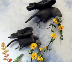 Crows Primitive Soft Sculpture Wall Hanging 