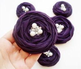 Purple Roses Handmade Appliques Embellishment 5 pcs