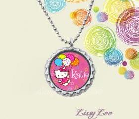 Personalized Kitty Birthday Party Bottle cap Necklace