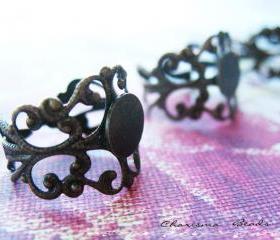 18 Antique Bronze Brass Filigree Adjustable Ring Shanks 18mm, 16mm