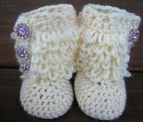 Crochet Baby Booties Furry Ugg Inspired Loopy Diva Boots 6 months to 1 year
