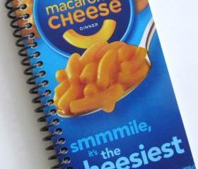 Journal Notebook CHEESE PASTA Macaroni & Cheese Spiral recycled Kraft blue yellow