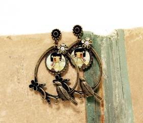 I Finally Found A Friend - Unique ox brass handmade earrings with art illustration by Danita Art