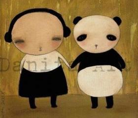 ME And My PANDA- Signed Art Reproduction From Original Painting by Danita (8x8 PRINT)