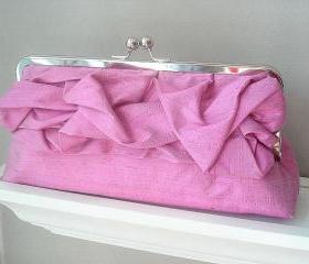 Sabrina Bridal Dupioni Silk Clutch in Raspberry Ready to Ship
