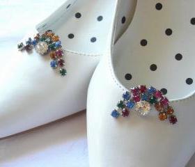 Vintage Rhinestone Shoe Clips in Rainbow Colors