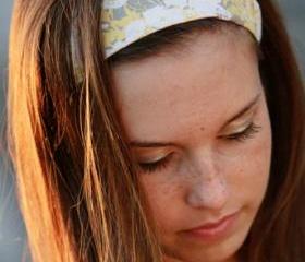 Wide Yoga Headband, Womens/Teens Bandana, Hippie Hairband- Grey and Yellow Flowers