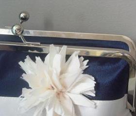 Contemporary Bride - Navy Satin Bridal Clutch - Ready to Ship or Customized in your own Wedding Colors