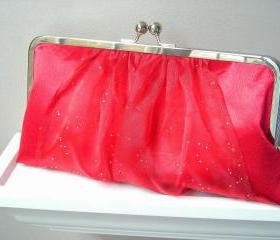 Nicole Evening Clutch in Deep Red with Sparkle Sash - READY TO SHIP or Customizable in the Color of your Choice