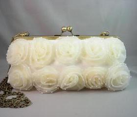 Wedding Clutch - Ivory XL Bridal Clutch with Brass Chain - Ready to Ship
