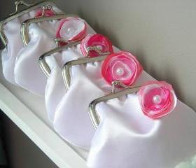 Wedding on a Budget - 5 Cute Satin Bridesmaids' Coin Purses with Fabric Flowers Customized in your Wedding Colors
