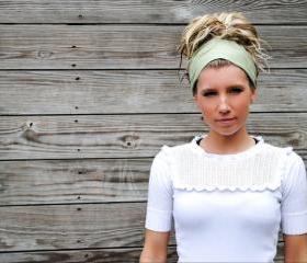 Pre-Tied Bandana/Headband-Solid Sage Green-Womens/Teens